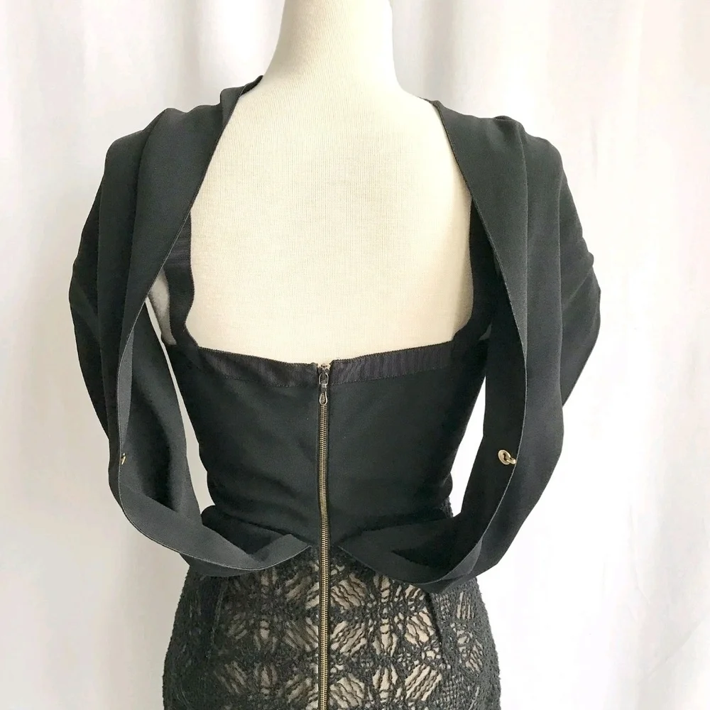 R'13 ICONIC ROLAND MOURET AVALON black/beige cotton blend/lace draped dress 4 - Picture 12 of 13